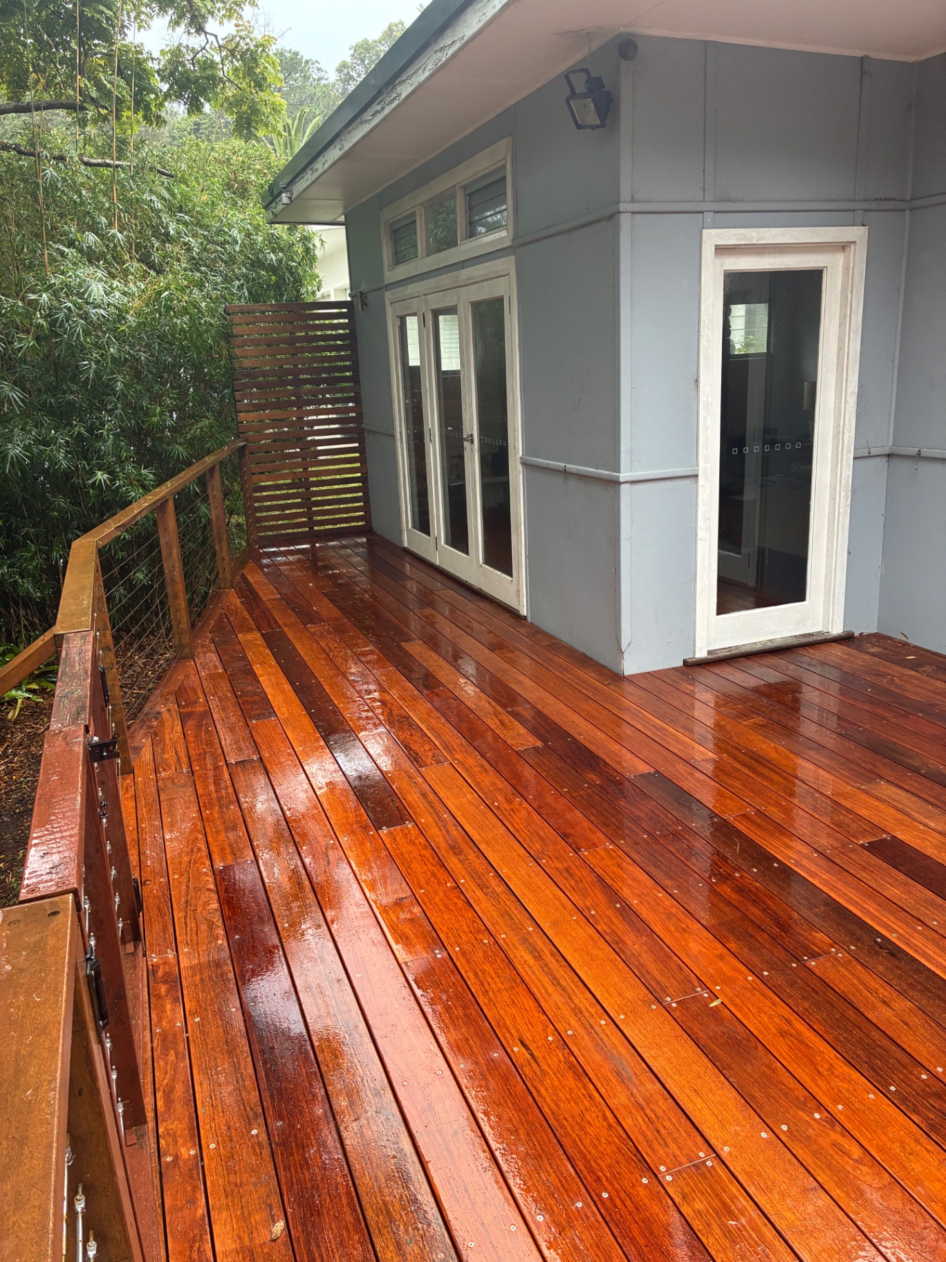 Finished 140mm merbau front entry deck running to the french doors at Avoca Beach